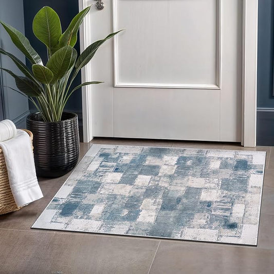 Beverly Rug Modern Abstract Entry Rug 2x3 Luxury Ultra Soft Vintage Indoor Area Rugs for Living Room Stain Resistant Non Shedding Indoor Carpet Alfombras para Salas Modernas (2 x 3 Navy Blue)
