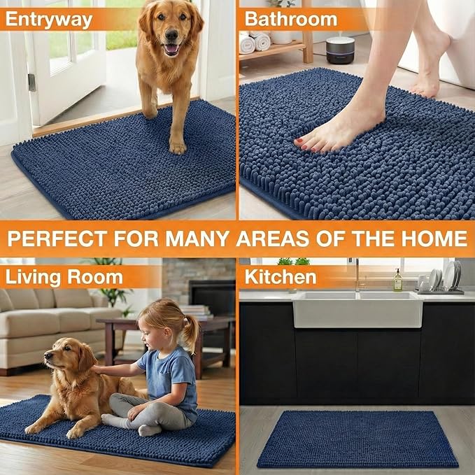 Neater Pets Chenille Dog Door Mat 24” x 17” – Super Absorbent & Quick-Dry Muddy Paws Doormat for Trapping Dirt, Water, Mud - Non-Slip & Machine Washable Pet Rugs for Entryway, Indoor Mud Mats, Navy