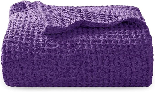 Bedsure Gentlesoft 100% Cotton Blanket Twin XL Size for College Dorm - Breathable and Soft for Spring Summer, Waffle Weave Twin Blanket for Bed, Dorm Room Essentials, Purple, 66x90 inches