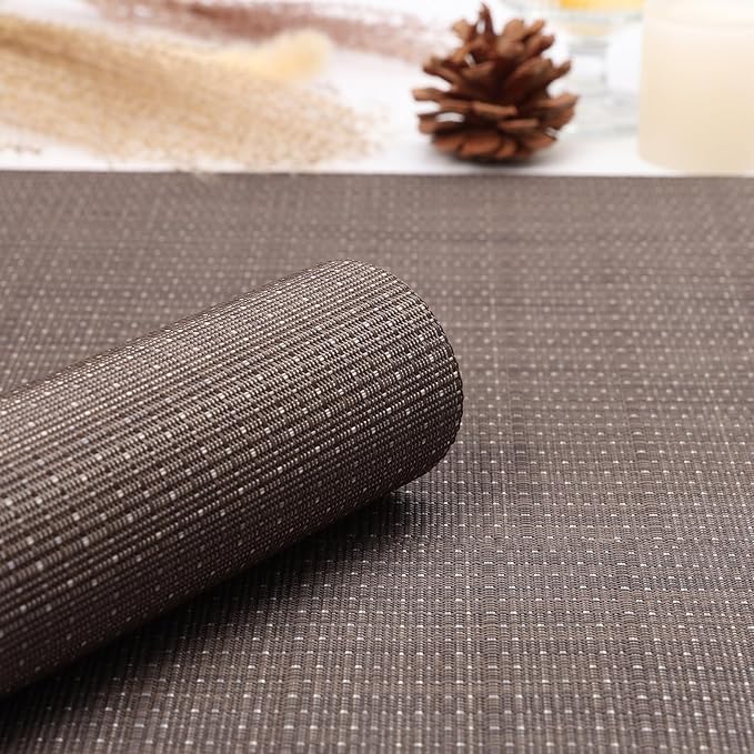 Myir JUN Placemats Set of 8, Vinyl Woven Placemats Place Mats Indoor Set of 8 Washable Table Mats Non-Slip Place mats for Dining Table (Coffee, Set of 8)