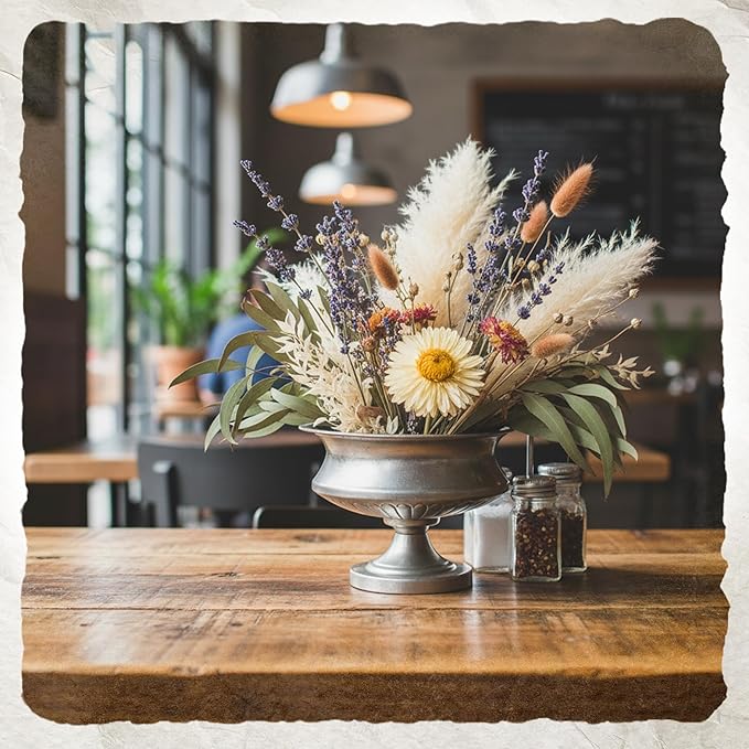 WORTH Silver Color Urn Vase for Centerpieces Set of 2, 8" H. x 11.8" Dia. Metal Trumpet Small Flower Pots for Table, Bowl Vase for Wedding Party Event Home Decor