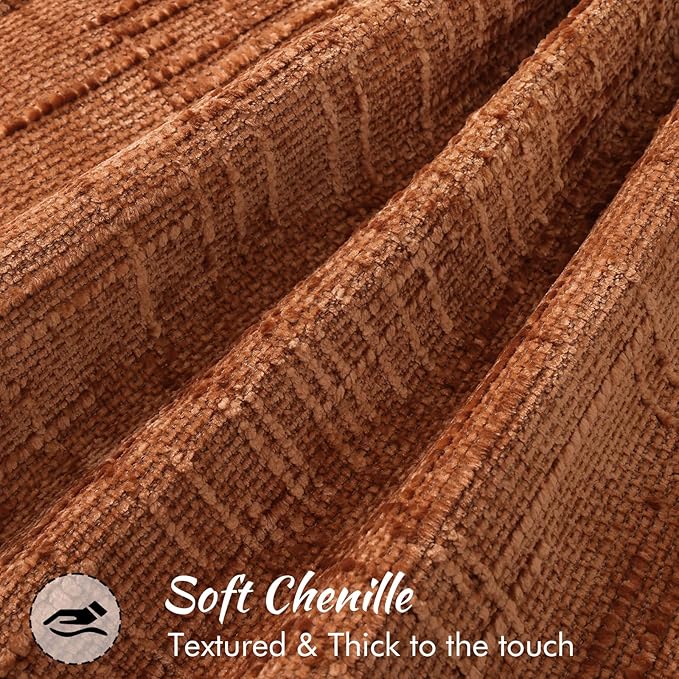 decorUhome Chenille Throw Pillow Covers 18x18 Set of 2, Thick Textured Slubby Neutral Decorative Pillow Covers with Elegant Design for Couch, Sofa, Living Room, Rust
