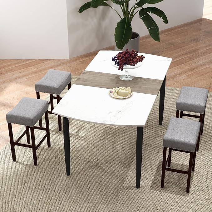 Giantex 25" Counter Height Bar Stools Set of 2 - Backless Saddle Barstools with Nailhead Linen Foam Seat, Max Load 330 Lbs Wood Bar Stools with Foot Rest for Kitchen Island, Grey