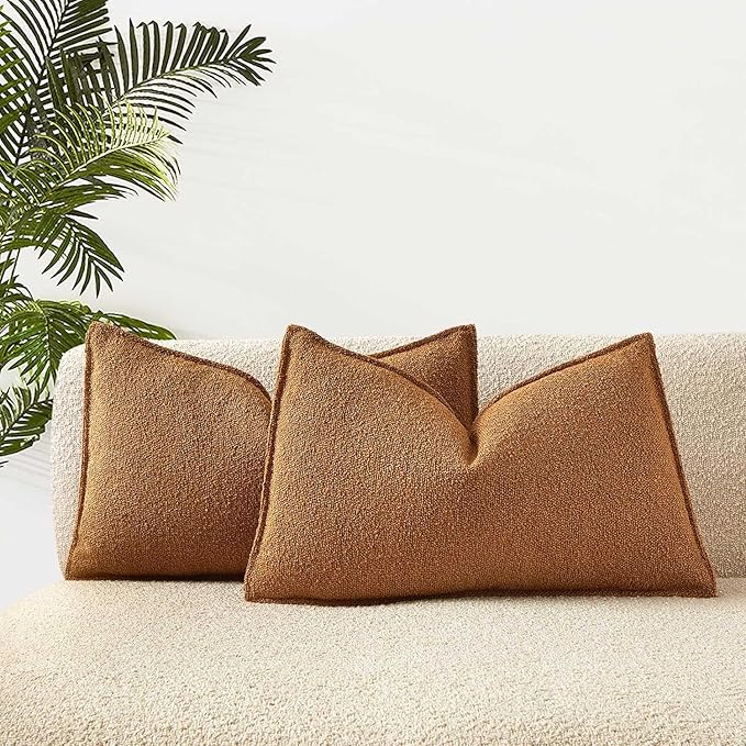JUSPURBET 14x24 Throw Pillow Covers Set of 2 Decorative Pillow Covers for Couch Sofa Bed Cozy Boucle Lumbar Cushion Covers Cases with Invisible Zipper for Living Room Home Decor,Mustard Yellow