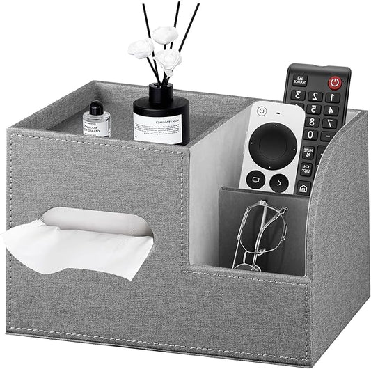 PU Leather Tissue Box Cover Square,Tissue Box Holder Organizer with Storage Tray and Remote Control Holder for Bathroom Countertop Night Stands Bedroom Office Desk,Napkin Caddy Decorative Black