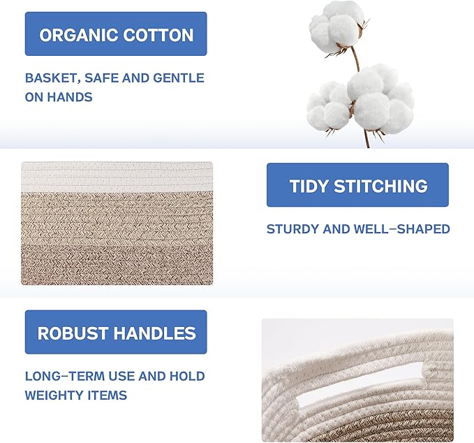 4 Pack Woven Storage Baskets for Organizing - Cotton Rope Baskets for Closet, Toys, Books, Towels, Durable Storage Bins for Shelves, Living Room, Bedroom, 12.7''Lx9''Wx7.8''H (Khaki, 12.7")