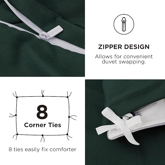 Bedsure Duvet Cover Full Size with Fitted Sheet - 4 Pieces Prewashed Cotton-Like Extra Soft Bedding Set, Includes 1 Duvet Cover 80x90 Inches, 2 Pillow Shams, 1 Fitted Sheet, Forest Green