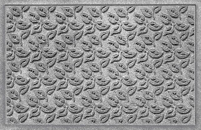 WaterHog Water Trapping Door Mat - Slip-Resistant Indoor/Outdoor Entrance Rug for Front Door, Entryways, Patios, Porch, Mudrooms, Hallway, Made in USA, Dogwood Leaf Collection, Medium Grey, 2' x 3'