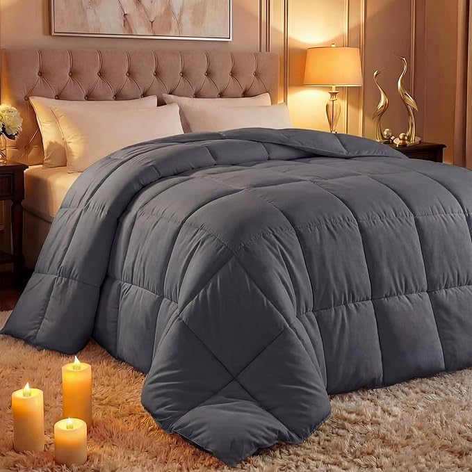 Utopia Bedding Comforter Duvet Insert, Quilted Comforter with Corner Tabs, Box Stitched Down Alternative Comforters King Size (Grey)
