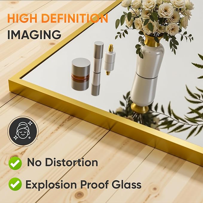 Suidia Full Length Mirror, 58"x18" Floor Standing Mirror Freestanding, Full Body Mirrors with Stand for Bedroom, Hanging Mounted for Living Room Cloakroom, Gold, Rectangular Style
