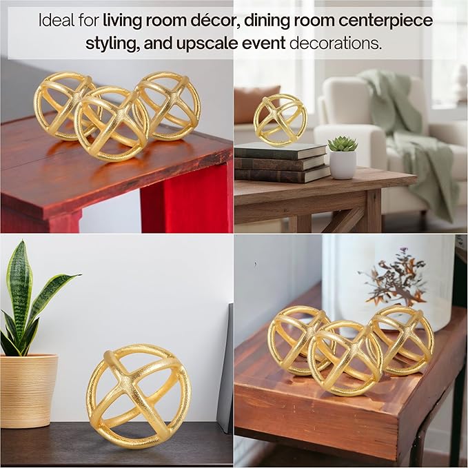 CLEENTABLE Decorative Sphere for Home Decor - Modern Decorative Balls for Living Room, Bedroom, Kitchen, Bathroom, Office - Table Decorative Orbs for Centerpiece (Gold)
