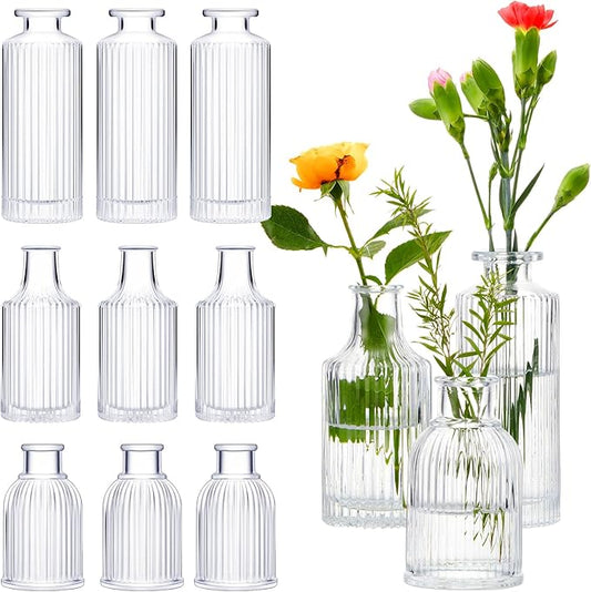 24 Sets Mini Small Vases for Flowers Bulk Glass Ribbed Bud Vases Set for Centerpiece Table Decorative Wedding Reception, Housewarming Gift Holiday Christmas