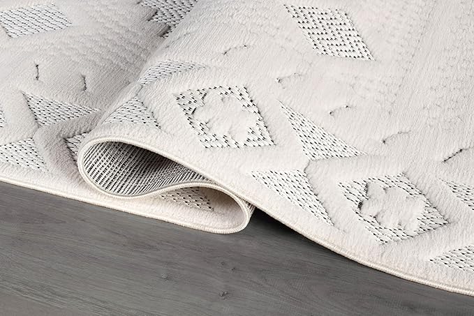 Luul Home Modern Micro Loop Indoor Area Rugs for Living Room Bedroom Kitchen Geometric Trellis White 5x7 Luxury Durable Low and High Pile Non-Shedding Stain Resistant Soft Area Carpet 5 x 7