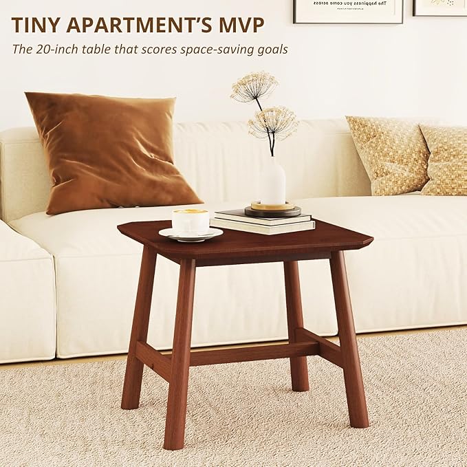 HEAH-YO 20" Square Side Table, Wood End Table for Small Space, Farmhouse Nightstand for Living Room Bedroom Dorm, 20" W x 20" D x 18" H, Walnut Finish