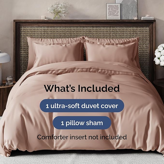CGK Unlimited Duvet Cover Twin/Twin XL Size Set - Extra Soft Duvet Cover 68 x 90 with 1 Pillow Sham - Hotel Quality, Fade Free w/Zipper Closures & Ties - Bedding and Bed Linens Set (Mauve)