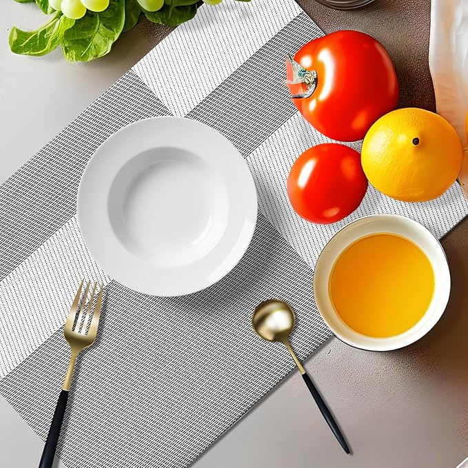 Placemats Set of 4 Vinyl Washable White Gray Placemats, 18"x12" Wipeable Heat-Resistant Non-Slip Easy Clean Table Mats Ideal for Dining Table Table Runner and Outdoor (4, White Square)