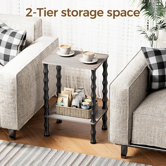 Side Table, 2-Tier End Table with Storage Shelf, Night Stand for Small Spaces, Modern Coffee Tables for Living Room, Bedroom (1, Gray)
