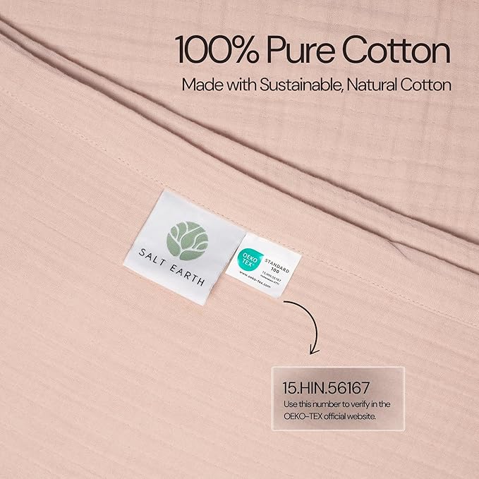 Salt Earth 100% Cotton Muslin Throw Blanket, 80"X90" Queen 4 Layered Gauze Blanket Throw for Couch, Bed, Living Room, Home, Light Christmas Blankets and Throws for Christmas Gifts (Rose Dust)