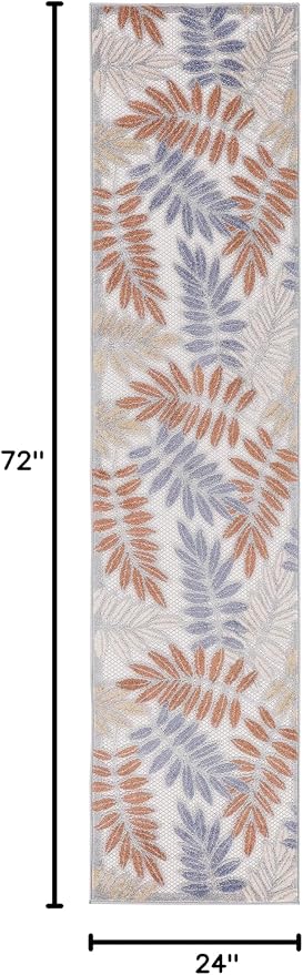 Nourison Home Aloha Blue Mocha 2' x 6' Area Rug - Easy Clean, Non Shedding, Bed Room, Living Room, Dining Room, Kitchen (6' Runner)
