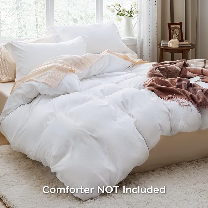 Bedsure White Duvet Cover Queen Size - 3 Pieces Prewashed Cotton-Like Extra Soft Bedding Set, Includes 1 Duvet Cover 90x90 Inches with Zipper Closure & 2 Pillow Shams, Comforter Not Included