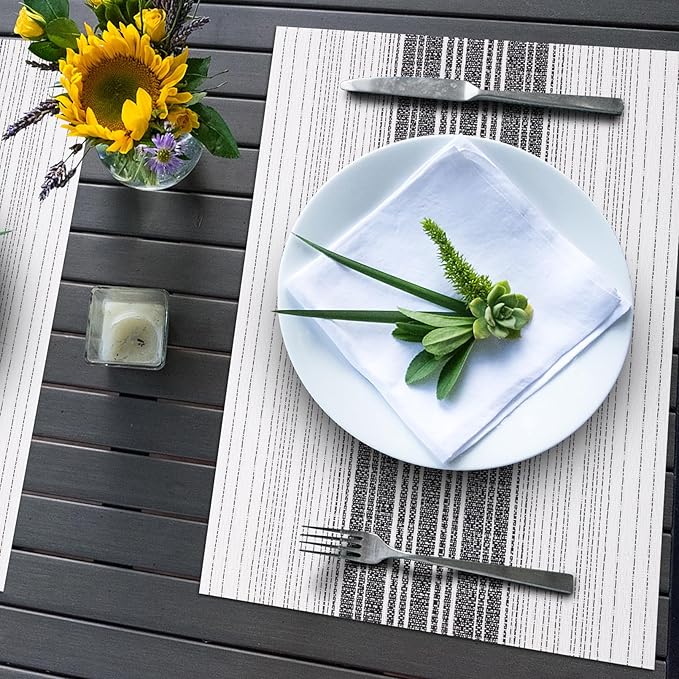 Winknowl Placemats Set of 8, Washable Vinyl Woven Placemats, Heat Resistant & Wipeable Table Mats for Kitchen Dining Table (White)