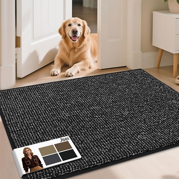 JSEI Dirt Trapper Door Mat 32"x48" Non-Slip Washable Entrance Mat, Dog Doormats, Absorbent & Fade-Resistant Floor Mats, Low Profile Welcome Mats for Entryway, Front Door, and Inside Entrance, Black