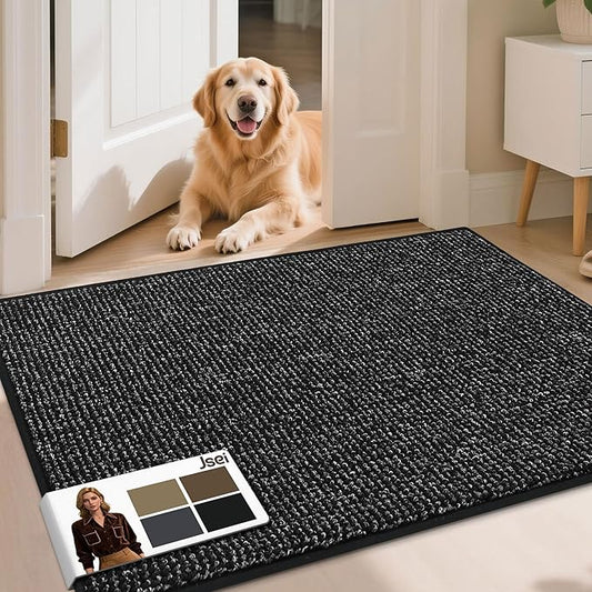 JSEI Dirt Trapper Door Mat 32"x48" Non-Slip Washable Entrance Mat, Dog Doormats, Absorbent & Fade-Resistant Floor Mats, Low Profile Welcome Mats for Entryway, Front Door, and Inside Entrance, Black