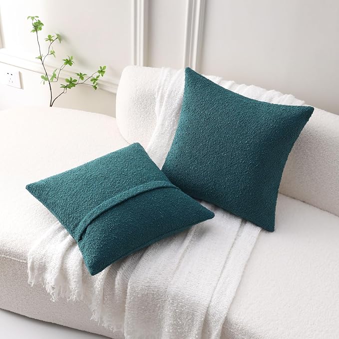 FUTEI Pack of 2 Teal Green Decorative Throw Pillow Covers 24x24 Inch Soft Cozy Solid Boucle Textured European Cushion Case,Modern Home Decor for Couch Bed Living Room