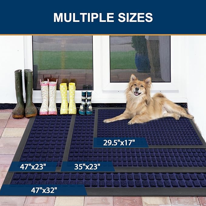 Smiry Front Door Mat Outside Entrance, Heavy Duty Natural Rubber Doormat, Non Slip, Trap Dirt and Moisture, Easy Clean, Low Profile Welcome Floor Mats for Indoor Outdoor Entry, 29.5x17 Inch, Navy Blue
