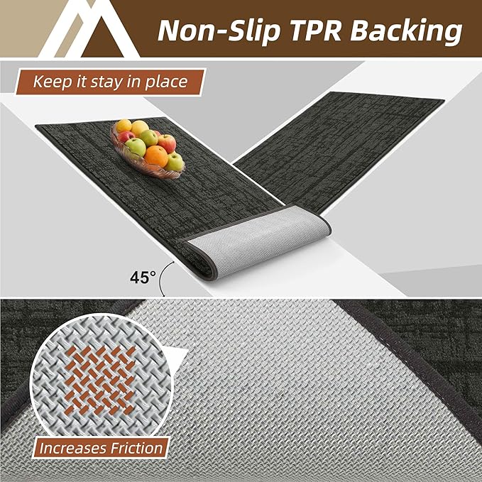 COSY HOMEER Kitchen Rugs 20"x32"+20"x48",Absorbent Soft Kitchen Mats for Floor,Non Slip Kitchen Runner Rug,Washable Kitchen Floor Mats for Sink Mat,Hallway,Laundry,Dark Grey