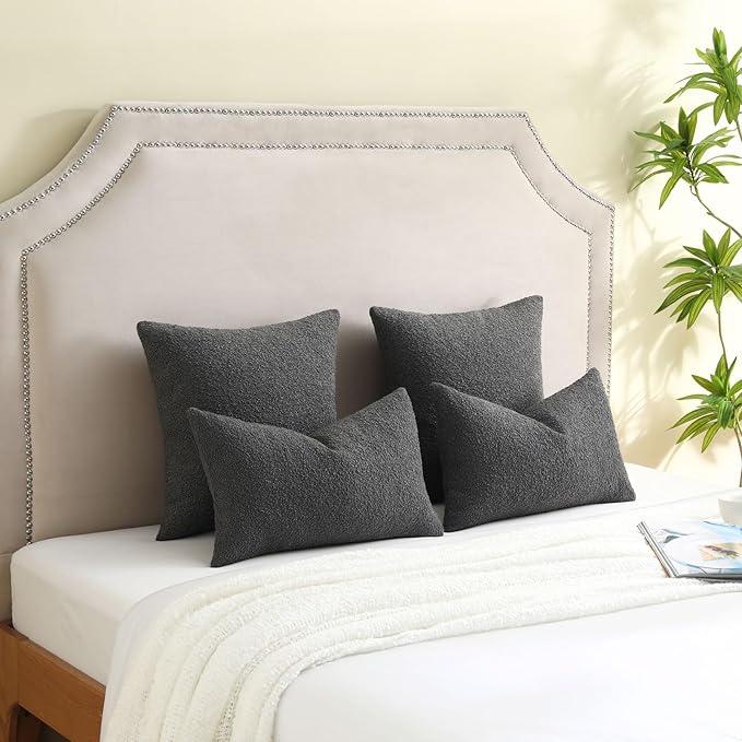 FUTEI Pack of 2 Dark Grey Decorative Throw Pillow Covers 24x24 Inch Soft Cozy Solid Boucle Textured European Cushion Case,Modern Home Decor for Couch Bed Living Room