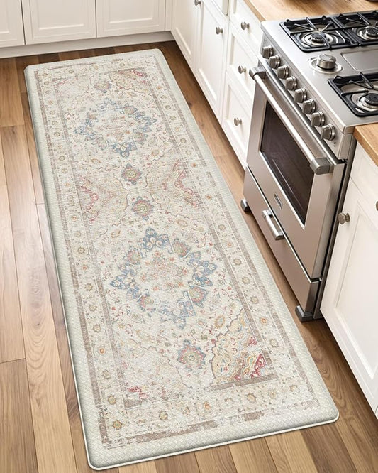 DEXI Kitchen Mats for Floor Cushioned, 17x59 Extra Large Wide Runner Rug Non Slip, Waterproof Soft Comfort Standing Padded Anti Fatigue Decorative, Light Beige