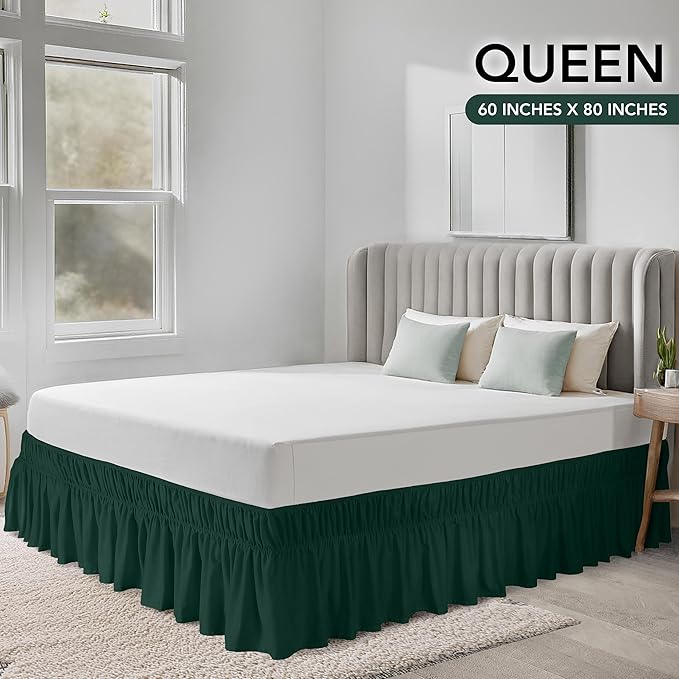 Utopia Bedding Queen Elastic Bed Ruffle - Easy Wrap Around Ruffle - Microfiber Bed Skirt with Adjustable Elastic Belt 16 Inch Tailored Drop - Hotel Quality Bedskirt, Fade Resistant (Queen, Emerald)