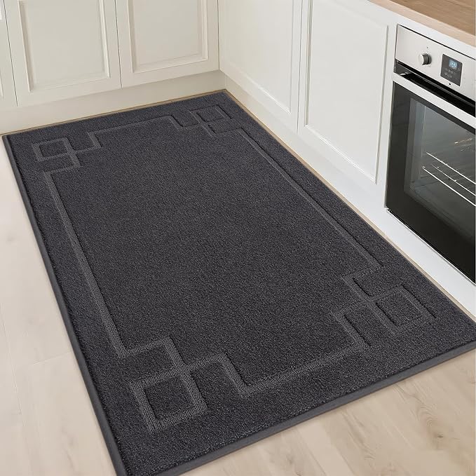 BEQHAUSE Kitchen Rugs Non-Slip Washable, Machine Washable Kitchen Mats Absorbent Soft Kitchen Runner Rugs for Floor,Sink,Hallway,Laundry,32"x48", Dark Grey