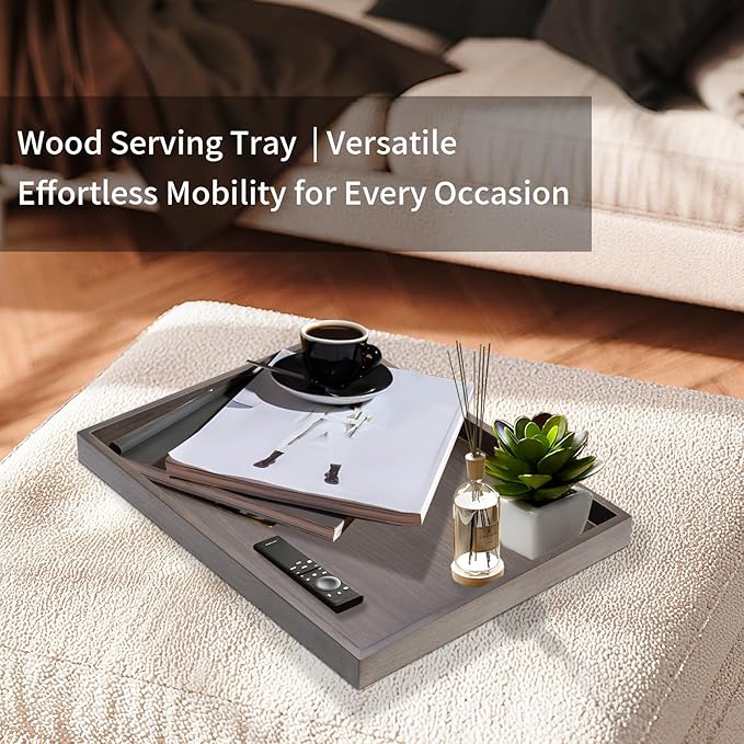Wooden Serving Tray Home Decor,Black Walnut Wood Ottoman Tray for Living Room,Classic Wood Decorative Storage Coffee Trays,Storage and Display of Bread Food Fruit