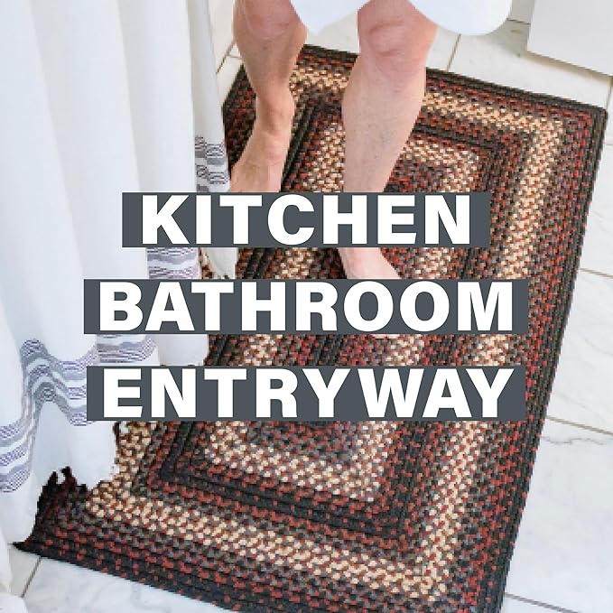 Montgomery Burgundy Small Braided Rug 20"x30" - Rectangle, Indoor Outdoor Washable - Country Decor for Bathrooms and Entryways - Beautiful, Durable, Waterproof, Pet Friendly and Soft