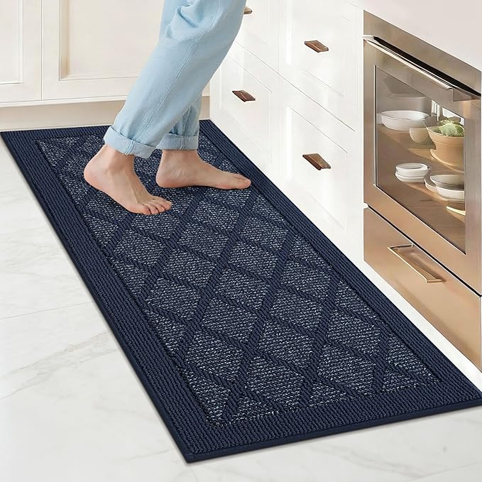 COSY HOMEER Kitchen Rug Non Slip Washable, 20"x48" Absorbent Kitchen Mats for Floor, Runner Rugs for Kitchen Floor, 100% Polypropylene Kitchen Sink Rug (Blue)