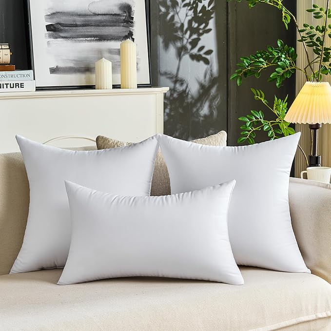 QSWRD 12 x 20 Throw Pillow Inserts Pack of 2 Small White Decorative Lumbar Pillows for Couch Bed Sofa Rectangle Cushion Sham Stuffer Indoor