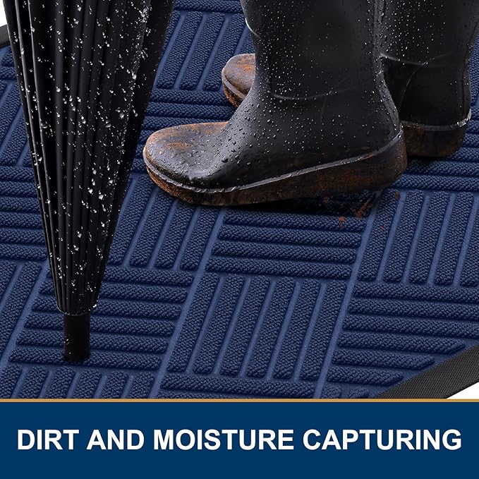 Smiry Front Door Mat Outside Entrance, Heavy Duty Outdoor Indoor Natural Rubber Doormat, Non Slip, Trap Dirt and Moisture, Easy Clean, Low Profile Patio Porch Entryway Mat, 47x23, Navy Blue