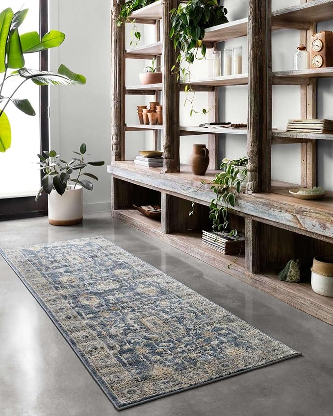 Loloi Teagan Collection TEA-03 Denim/Pebble 2'-8" x 7'-6" Runner Rug, Large, Soft Neutral Rug, High-Traffic for Living Room, Bedroom, Home Office, Dining Area