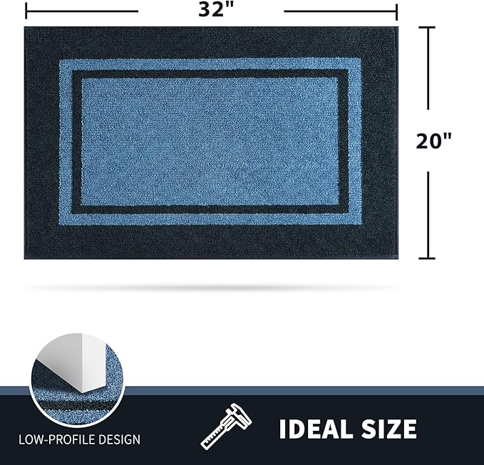 PURRUGS Dirt Trapping Door Mat 20" x 32", Non-Slip Machine Washable Entryway Rug, Entrance Mat, Indoor Front Door Mat, Super Absorbent Entry Rug for Muddy Shoes & Paws, Light Blue & Navy