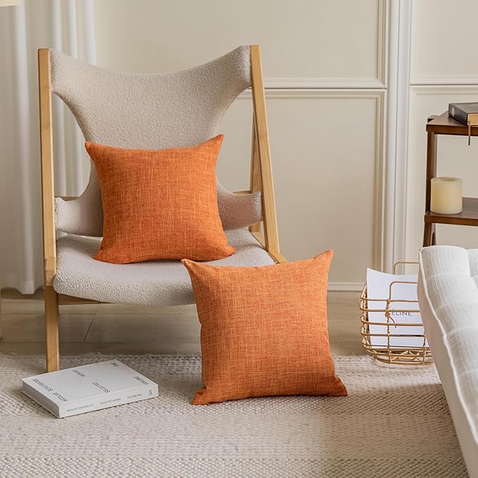 Home Brilliant 24x24 Pillow Covers Linen Euro Sham Burnt Orange Throw Pillow Covers 24 x 24 for Fall Bed Couch Sofa Thanksgiving, 1 pc, 60x60 cm, Orange