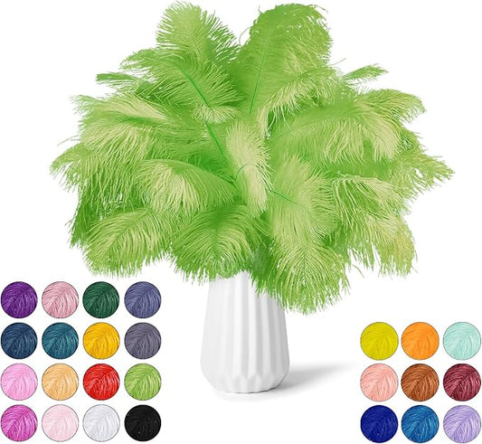 NEWONG 30pcs Fruit Green Ostrich Feathers Natural Bulk 11-14inch(28-35cm) Vase Craft Wedding Home Party Centerpieces Christmas Day Decoration