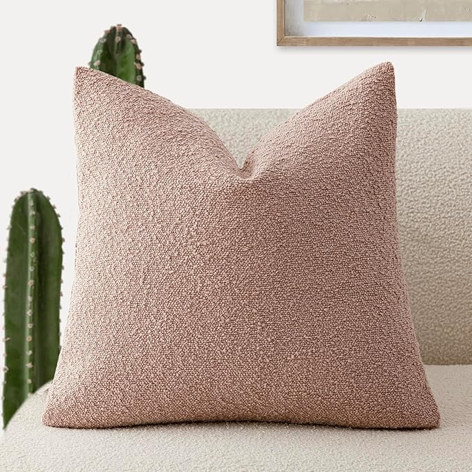 Foindtower Decorative Textured Boucle Throw Pillow Covers Accent Solid Pillow Cases Neutral Soft Cozy Couch Cushion Case for Chair Sofa Bedroom Living Room Home Decor 20x20 Inch,1PC,Light Pink