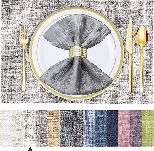 BETEAM Placemats Set of 8, Woven Vinyl Placemat for Dining Table Washable Wipeable Kitchen Place Mats Durable Indoor Outdoor Table Mats