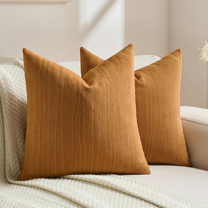 FUTEI Rust Chenille Decorative Throw Pillow Covers 26x26 Inch Set of 2,Soft Crushed Striped Texture Euro Pillow Sham,Modern Home Decor for Couch Bed Living Room