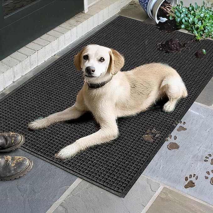 WaterHog Rubber Backed Mat for Indoor/Outdoor - Slip-Resistant Entryway Protection for Front Door Use, Mudroom, Porch, Garage, Easily Washable and Slip-Resistant, Squares Collection, Charcoal 2' x 3'