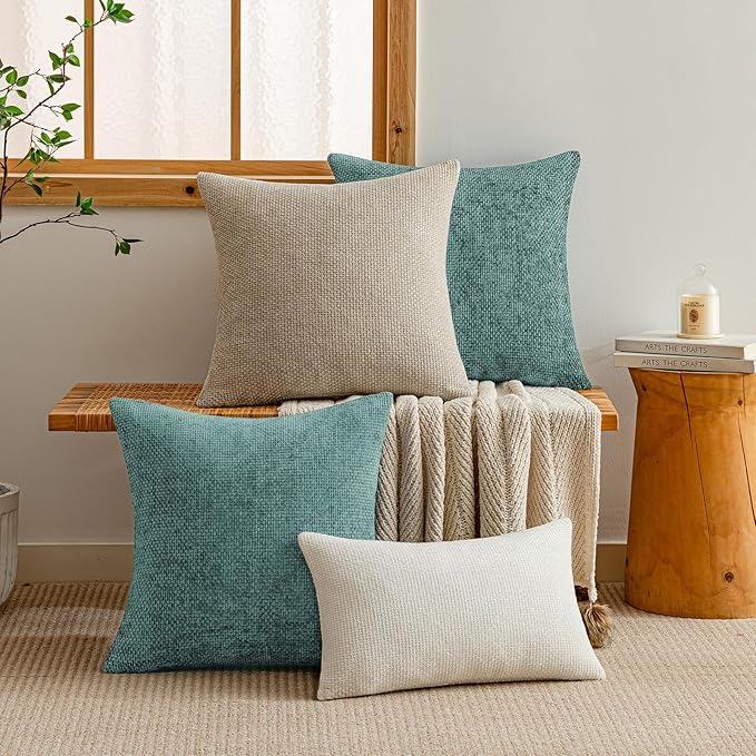 a moment Teal Chenille Throw Pillow Covers 12x20 Inch Pack of 2 Modern Decorative Throw Pillow Covers Farmhouse Cross Covers Home Decor for Sofa Bedroom Living Room