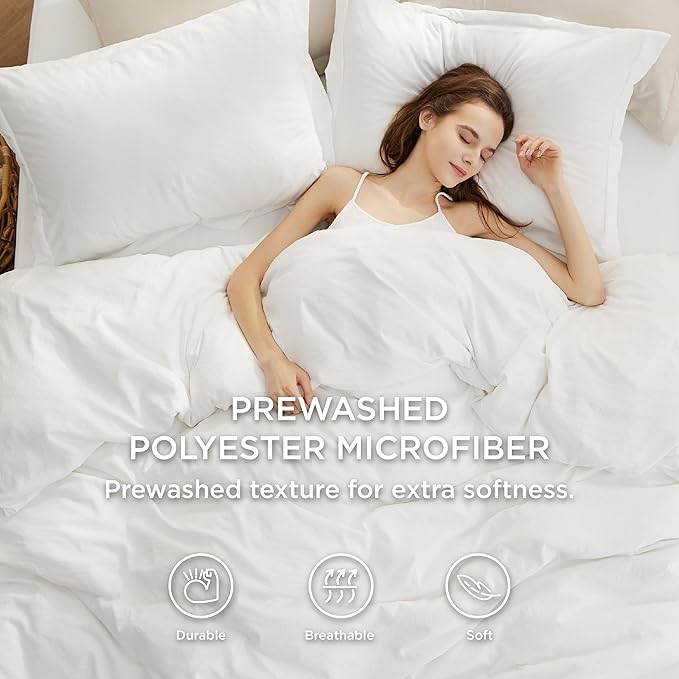 Bedsure Duvet Cover Full Size with Fitted Sheet - 4 Pieces Prewashed Cotton-Like Extra Soft Bedding Set, Includes 1 Duvet Cover 80x90 Inches with Zipper Closure, 2 Pillow Shams, 1 Fitted Sheet, White