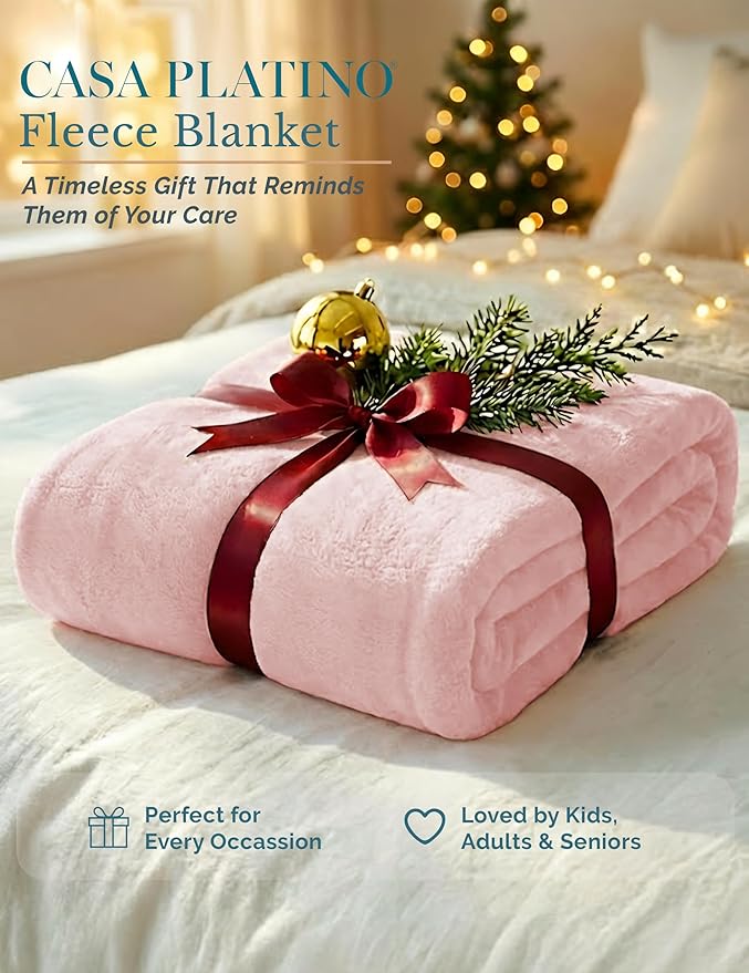 Casa Platino Fleece Throw Blankets – 300 GSM Pink – Soft Cozy Warm Holiday Throws for Winter, Fuzzy Plush Elegant Gifts for Kids, Men & Women - Ideal for Couch, Sofa, Chair or Bed - 50x60 Inch